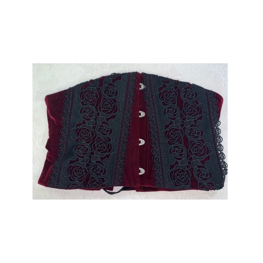 Punk Rave Burgundy Velvet Rose Lace Corset Belt Steampunk Whimsigoth WS-790YDF